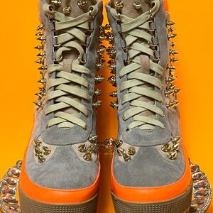 Cape Robin Suede Platform Sneaker Boots w/Orange Accent and Gold Spikes Size 9